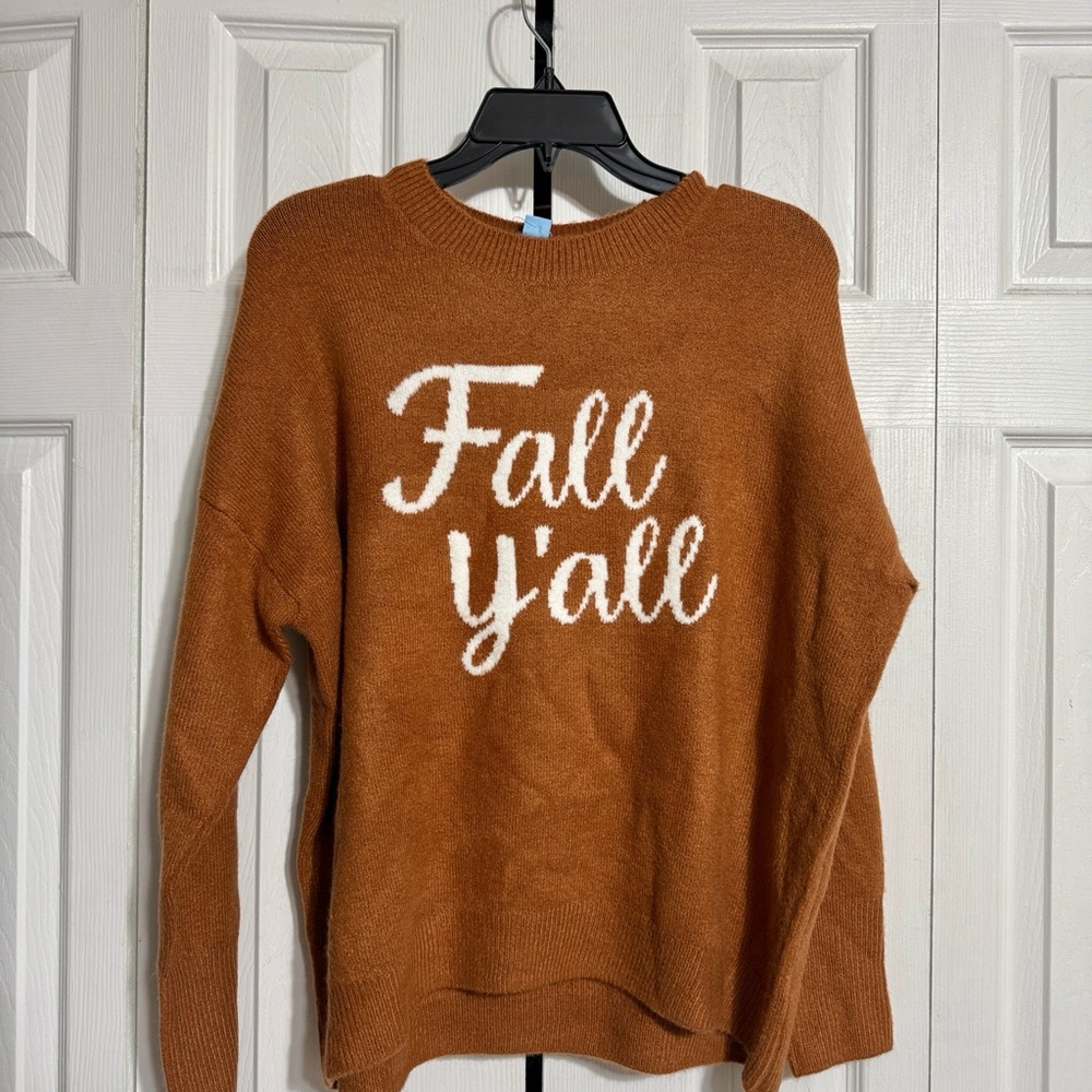 Cece NWT oversized Brown & off white soft  'Fall Y'all' Sweater size SMALL